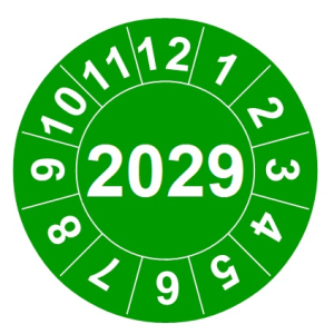 Naklejki przeglądów TYP-2, Ø 10mm, rok "2029", arkusz 143szt