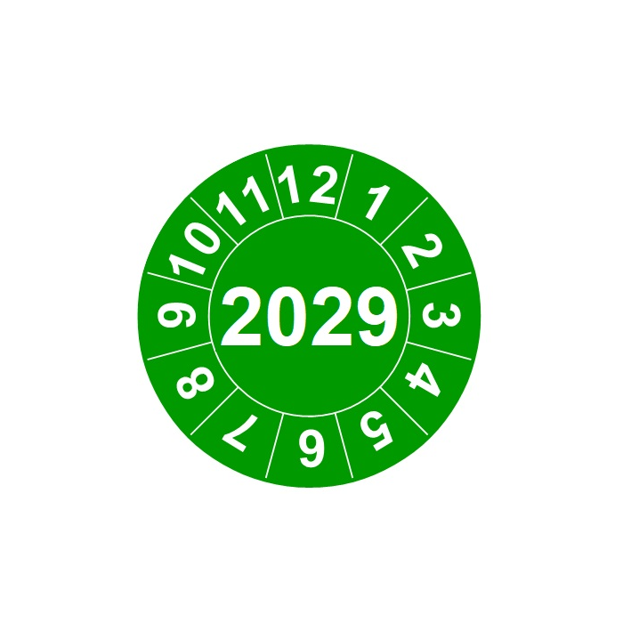 Naklejki przeglądów TYP-2, Ø 10mm, rok "2029", arkusz 143szt