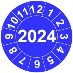 Naklejki przeglądów TYP-2, Ø40mm, na rok "2024", arkusz 12szt.