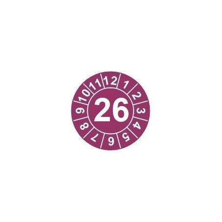 Naklejki przeglądów TYP-1, Ø10mm, rok "26", arkusz 143szt.