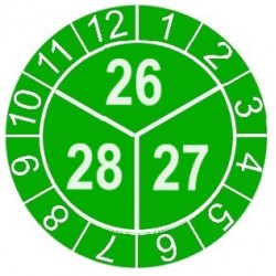 Naklejki przeglądów TYP-3, Ø 20mm, trójdzielna na lata "21/22/23", zielone, 35szt.