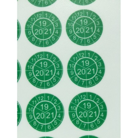 Naklejki przeglądów TYP-3, Ø 20mm, trójdzielna na lata "21/22/23", zielone, 35szt.