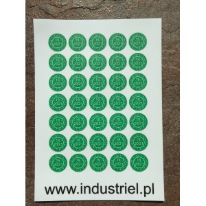 Naklejki przeglądów TYP-3, Ø 20mm, trójdzielna na lata "21/22/23", zielone, 35szt.