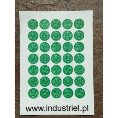 Naklejki przeglądów TYP-3, Ø 20mm, trójdzielna na lata "21/22/23", zielone, 35szt.