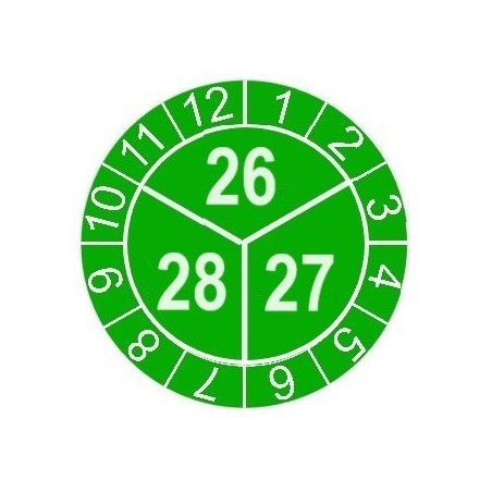 Naklejki przeglądów TYP-3, Ø 20mm, trójdzielna na lata "21/22/23", zielone, 35szt.