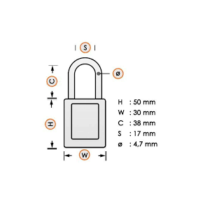Kompaktowa kłódka Lockout-Tagout BRADY, ze aluminiowym kabłąkiem 50mm, żółta