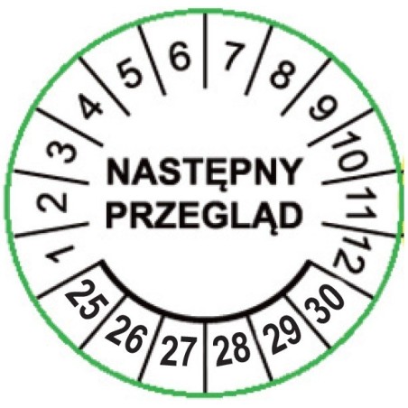 Etykiety inspekcyjne, naklejki przeglądowe, TYP-5, okrągłe Ø 25mm, na lata 25-30 - 20szt.