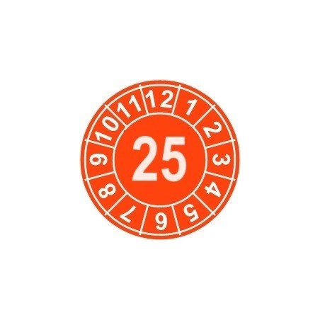 Naklejki przeglądów TYP-1, Ø15mm, rok "25", kolor do wyboru, arkusz 63szt.