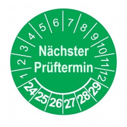 Etykiety inspekcyjne: Nächster Prüftermin, TYP-5, okrągłe Ø 20mm, na lata 24-29 - 35szt.