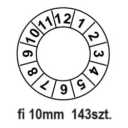 Etykiety inspekcyjne TYP-6, okrągłe Ø 10mm, białe, w środku puste i 12 miesięcy dookoła, 143szt.