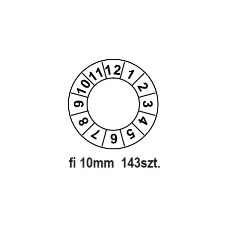 Etykiety inspekcyjne TYP-6, okrągłe Ø 10mm, białe, w środku puste i 12 miesięcy dookoła, 143szt.