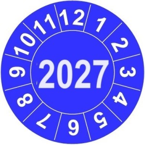 Naklejki przeglądów TYP-2, Ø 20mm,  rok "2027", arkusz 35szt.