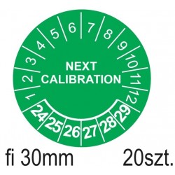 Naklejki kalibracyjne, TYP-5, "Termin kalibracji", okrągłe Ø 20mm, na lata 23-28 - 35szt.