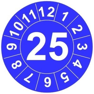 Naklejki przeglądów TYP-1, Ø15mm, rok "25", kolor do wyboru, arkusz 63szt.