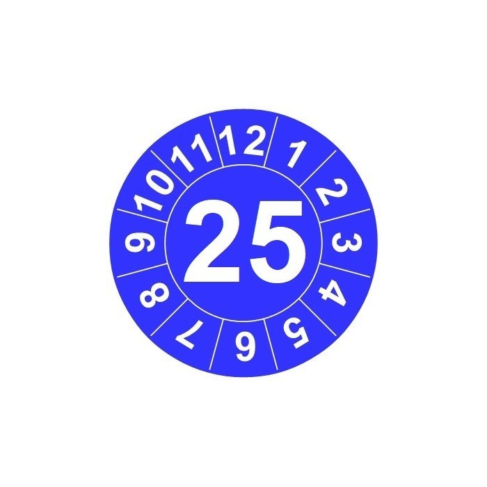 Naklejki przeglądów TYP-1, Ø15mm, rok "25", kolor do wyboru, arkusz 63szt.