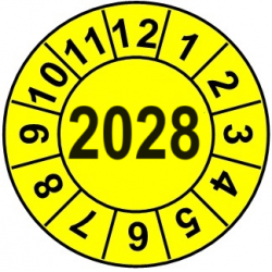 Naklejki przeglądów TYP-2, Ø 15mm, rok "2028", wybór koloru, arkusz 63szt.