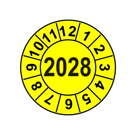 Naklejki przeglądów TYP-2, Ø 15mm, rok "2028", wybór koloru, arkusz 63szt.