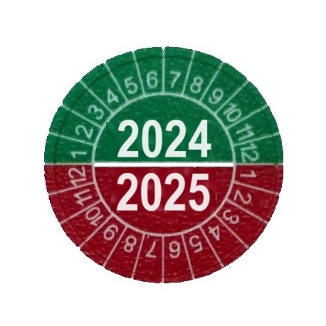 Naklejki przeglądów TYP-4, Ø 20mm, dwudzielne na lata "2025/2026", arkusz 35szt.