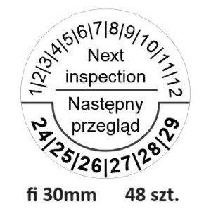 Naklejki Następny Przegląd, foliowe, TYP-5, okrągłe Ø 30mm, na 6 lat - 48szt.