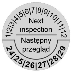 Naklejki Następny Przegląd, foliowe, TYP-5, okrągłe Ø 30mm, na 6 lat - 48szt.