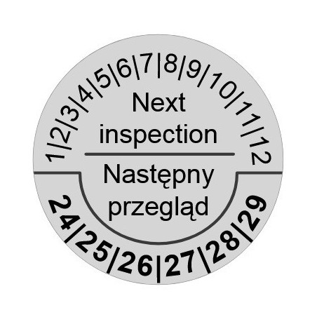 Naklejki Następny Przegląd, foliowe, TYP-5, okrągłe Ø 30mm, na 6 lat - 48szt.