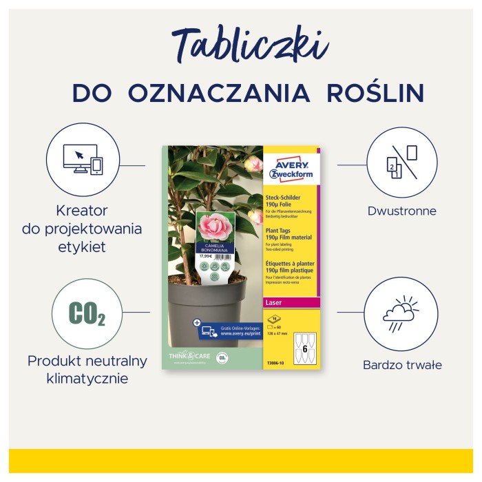 Tabliczki do oznaczania roślin, foliowe, 190µ, 100 x 20 mm, 10 ark., Avery Zweckform