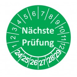 Etykiety inspekcyjne, naklejki przeglądowe, TYP-5, Nächste Prüfung, okrągłe Ø 15mm, na lata 24-29 - 63szt.