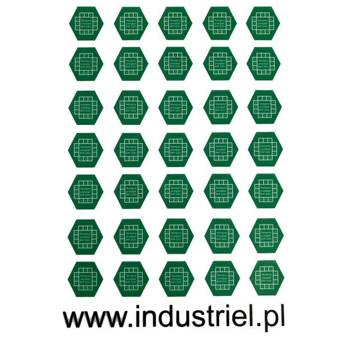 Naklejki przeglądów TYP-2, sześciokątne 20mm,  "Następny przegląd BHP 2025", arkusz 35szt.