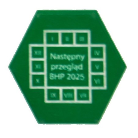 Naklejki przeglądów TYP-2, sześciokątne 20mm,  "Następny przegląd BHP 2025", arkusz 35szt.