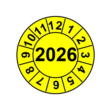 Naklejki przeglądów TYP-2, Ø 10mm, rok "2026", arkusz 143szt