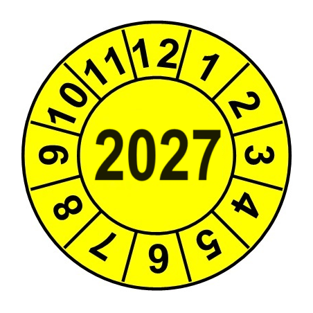 Naklejki przeglądów TYP-2, Ø 10mm, rok "2027", arkusz 143szt