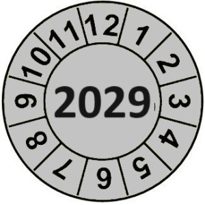 Naklejki przeglądów TYP-2, Ø 10mm, rok "2029", arkusz 143szt
