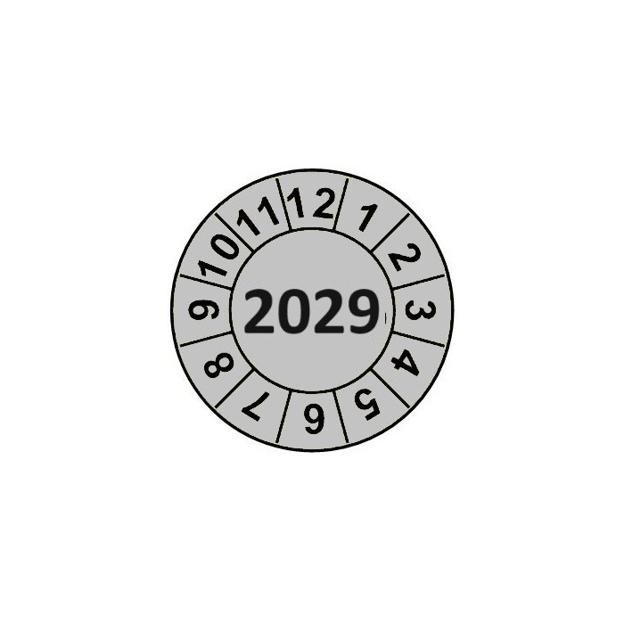Naklejki przeglądów TYP-2, Ø 10mm, rok "2029", arkusz 143szt