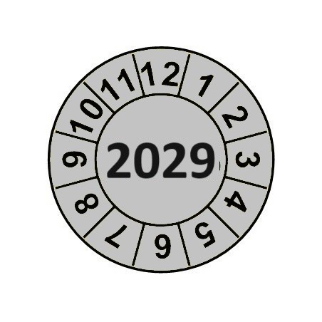 Naklejki przeglądów TYP-2, Ø 10mm, rok "2029", arkusz 143szt