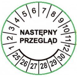 Etykiety inspekcyjne, "Następny przegląd", TYP-5, okrągłe Ø 15mm, na lata 25-30, 63szt.