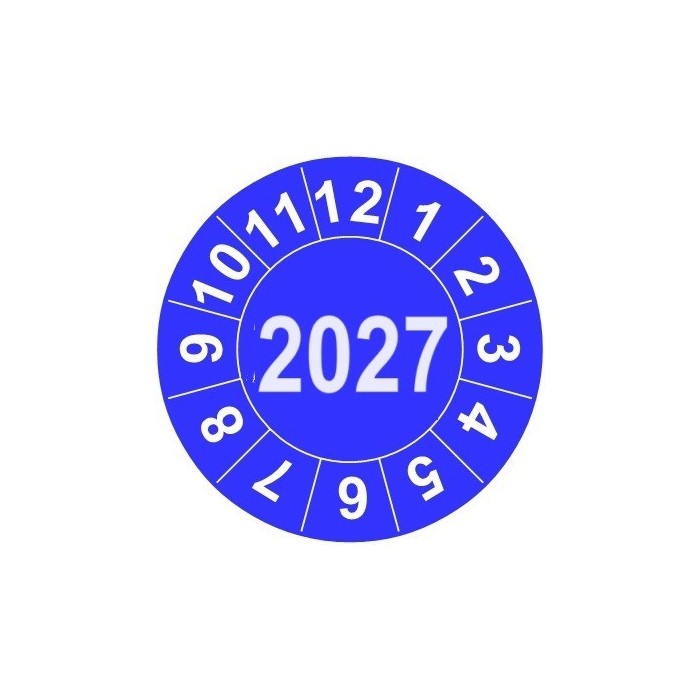 Naklejki przeglądów TYP-2, Ø 10mm, rok "2027", arkusz 143szt