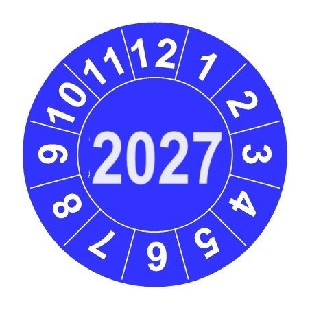Naklejki przeglądów TYP-2, Ø 10mm, rok "2027", arkusz 143szt