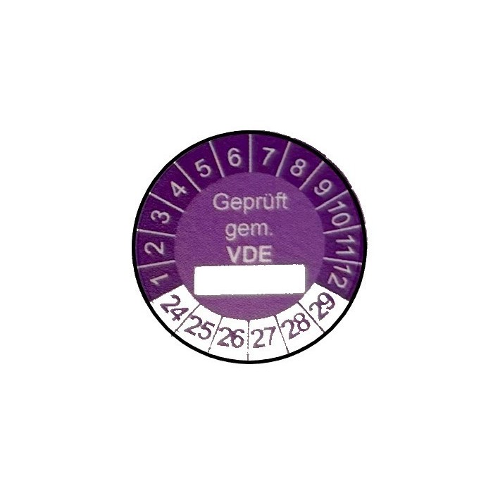 Naklejki testowe DGUV,  TYP-5, Geprüft nach DGUV Vorschrift 3, Nächster Prüftermin, okrągłe Ø 20mm, na lata 24/29 - 35 szt.