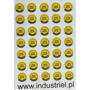 Niemieckie naklejki testowe TYP-5, UVV geprüft, okrągłe Ø 20mm, na lata 24/29 - 35 szt.