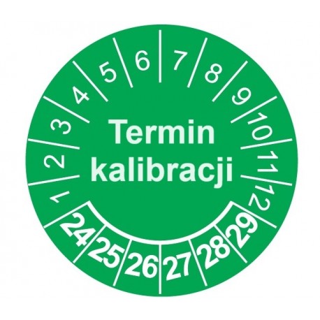 Etykiety inspekcyjne, Termin kalibracji TYP-5, okrągłe Ø 15mm, na lata 24-29 - 35szt.