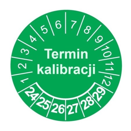 Etykiety inspekcyjne, Termin kalibracji TYP-5, okrągłe Ø 15mm, na lata 24-29 - 35szt.