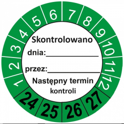 Naklejki kontroli, TYP-6, "Skontrolowano", okrągłe Ø 40mm, na lata 24-27 - 12szt.