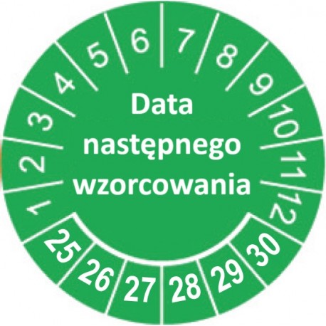 Etykiety inspekcyjne, TYP-5, "Data następnego wzorcowania", okrągłe Ø 15mm, na lata 25-30 - 63szt.