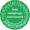 Etykiety inspekcyjne, TYP-5, "Data następnego wzorcowania", okrągłe Ø 15mm, na lata 25-30 - 63szt.