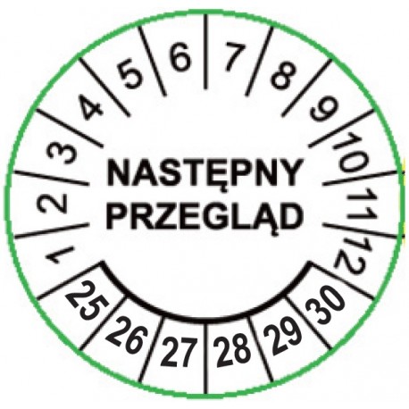 Etykiety inspekcyjne: Następny przegląd, TYP-5, okrągłe Ø 10mm, na lata 25-30 - 143szt.