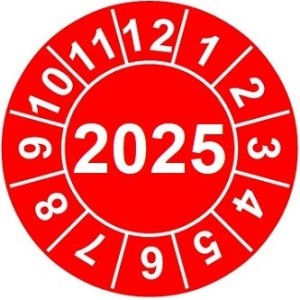 Naklejki przeglądów TYP-2, Ø 20mm,  rok "2025", arkusz 35szt.