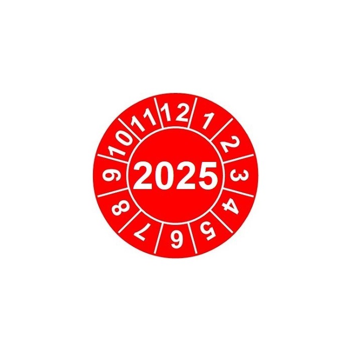 Naklejki przeglądów TYP-2, Ø 20mm,  rok "2025", arkusz 35szt.