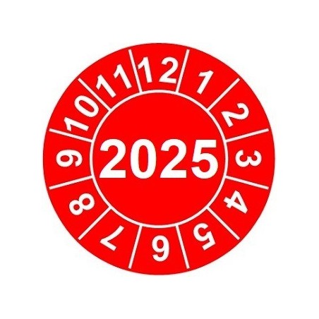 Naklejki przeglądów TYP-2, Ø 20mm,  rok "2025", arkusz 35szt.