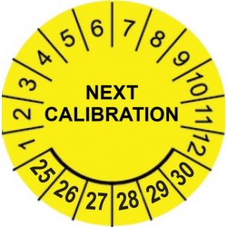 Naklejki kalibracyjne, TYP-5, "NEXT CALIBRATION", okrągłe Ø 20mm, na lata 25-30 - 35szt.