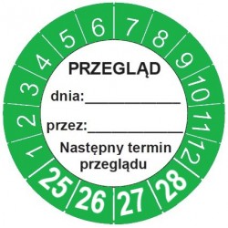 Naklejki przeglądowe, TYP-6, "PRZEGLĄD", okrągłe Ø 30mm, na lata 24-27 - 20szt.